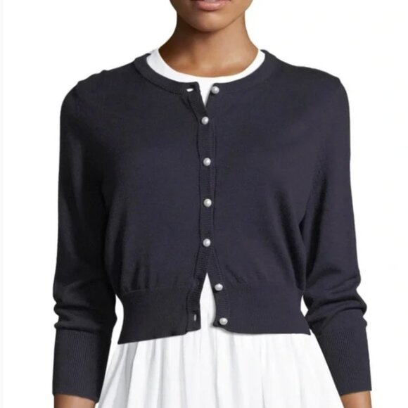 Karl Lagerfeld cardigan w/ pearl like buttons 3/4 sleeves szL - Picture 1 of 14